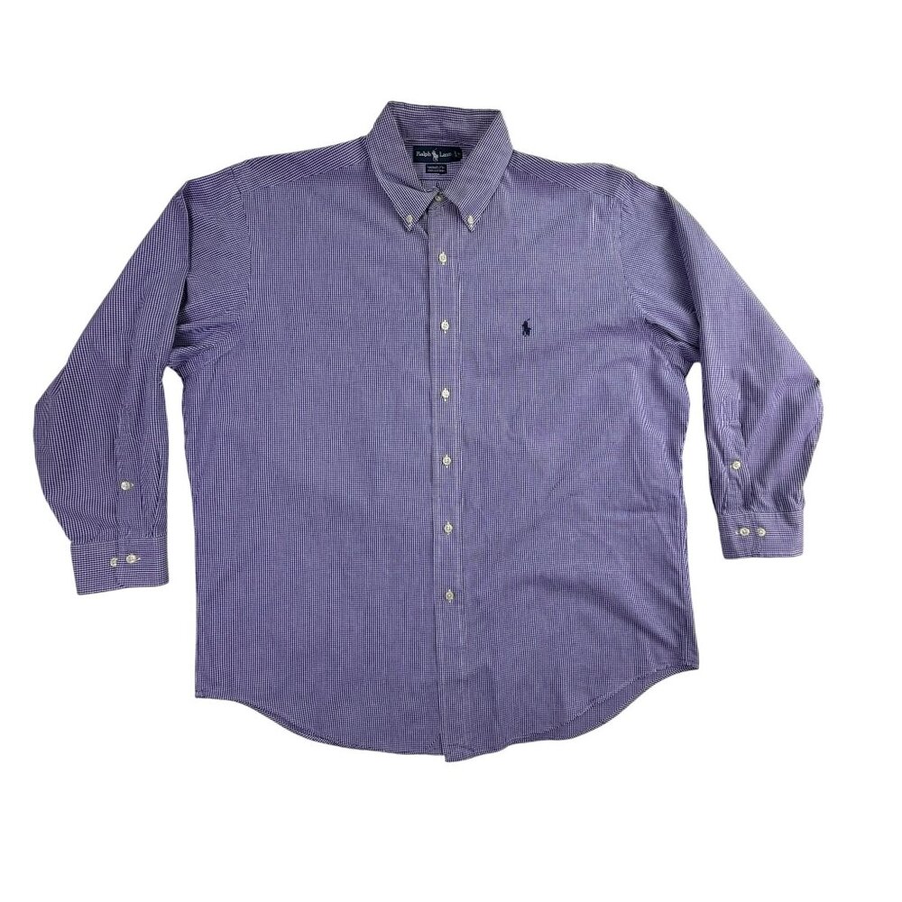 Ralph Lauren Mens Blue Cotton Button-Down Yarmouth Checked Shirt Size 16 1/2